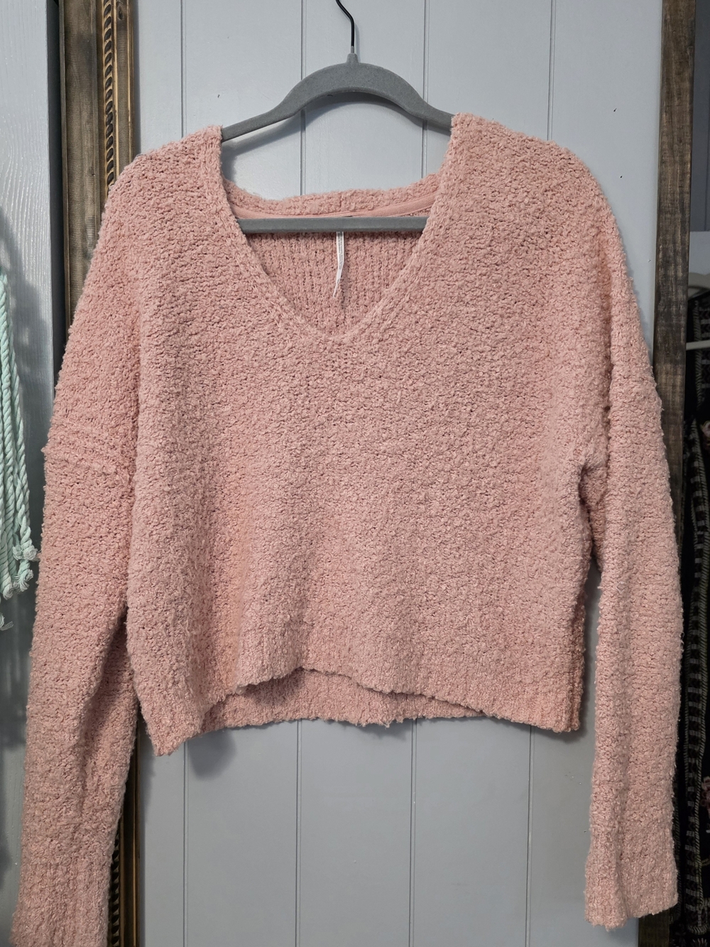 Free People Plush V-Neck Sweater - Blush Pink